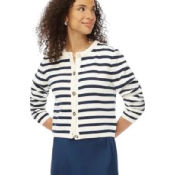 J. Crew Striped Cotton Lady Jacket Cardigan Sweater XSmall - Picture 1 of 5